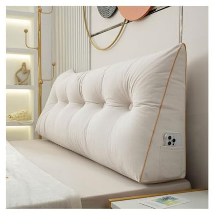 Rückenkissen Bett, Lesekissen für Bett und Sofa, Lang Keilkissen mit Waschbarem Bezug, Bett-Rückenstütze Keilform Rückenstützkissen Stützkissen Sitzkissen für Bett Sofa Kopfteil Lesekissen(Weiß,120x 5