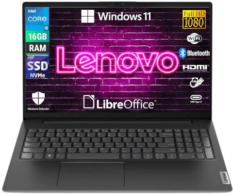 Lenovo, Notebook Portatile, V15 G4 IRU, Display 15,6 Full HD, Intel Core i5-13420H, Ram 16 GB DDR4, 512 GB SSD NVMe, Win 11 Pro, Libre Office, Preconfigurato