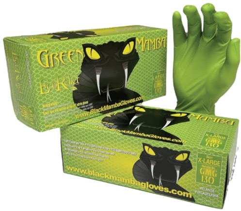 Green Mamba Biologisch abbaubare Nitrilhandschuhe, Größe M, hohe Sichtbarkeit, Grün, 100 Stück