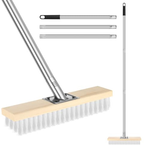 Meng Jiaran Outdoor Broom, 12” Hard Bristle Yard Brush with 110 CM Stainless Steel Handle Heavy Duty Stiff Sweeping Broom for Gardens, Yards, and Driveways