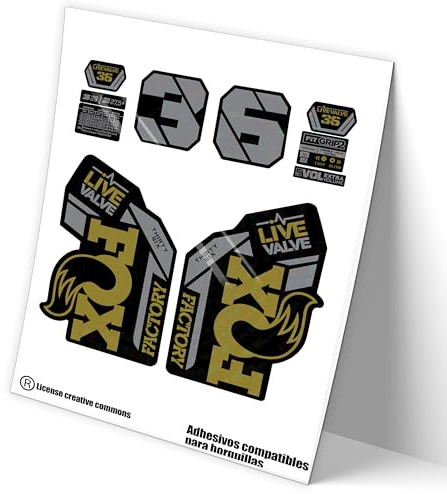 REF:VP468 Autocollants compatibles avec fourche FOX 36 FACTORY LIVE VALVE BICOLOR MTB, stickers, autocollants, vinyles pour VTT (GOLD)
