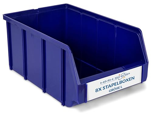 HMH 8x Stapelboxen Größe L Werkstatt Garage Keller Sichtlagerboxen 335x209x152mm Lagerboxen BLAU Sichtlagerkästen Kleinteile Aufbewahrung