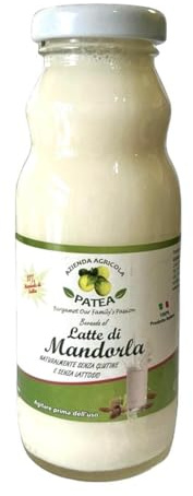 Azienda Agricola Patea Latte di Mandorla Siciliano Naturale – Bevanda Vegetale con Mandorle di Sicilia, Vegan e Senza Lattosio – Pack da 12 Bottiglie da 200 ml