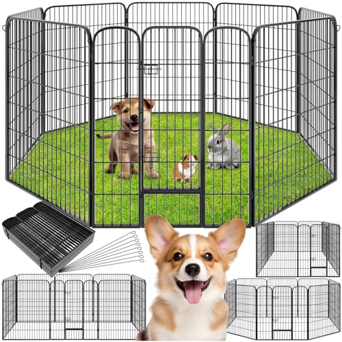 tectake® Hundgård, Valphage 8 Sektioner, Hundhage, Robust och Hopfällbar Lekhage för Hund, Kanin och Små Husdjur, Enkel Montering, Utomhus och Inomhus, Säker Dubbel-spärr - 100 cm