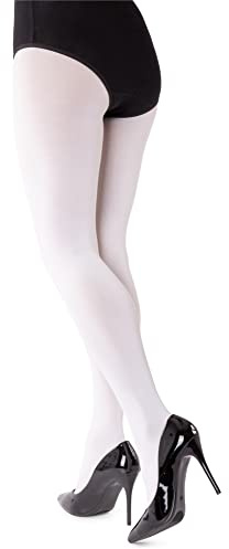 LORES Satin damtights 100 denier tjocka glänsande look vanligt glans ogenomskinliga hela strumpor tryckfria strumpbyxor Lucido, vit, M