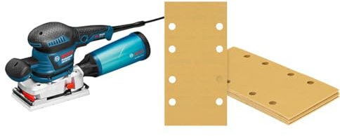 Bosch Professional GSS 230 AVE - Lijadora orbital (plato lijador 182 x 92 mm, en L-BOXX) + 10x Lijas Expert C470 con 8 agujeros (Madera dura, Pintura sobre madera, 93x186 mm, grano 120, accesorios)