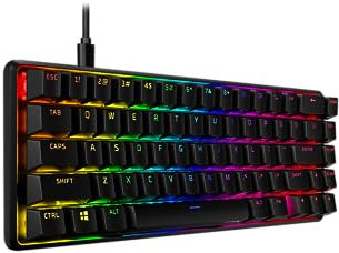 HyperX Alloy Origins 65, Tastiera Meccanica da Gaming Cablata, Illuminazione RGB, Telaio in Alluminio, 80 Milioni di Pressioni Garantite, Cavo USB-C, 3 Dispositivi Collegabili, Layout Inglese, Nera