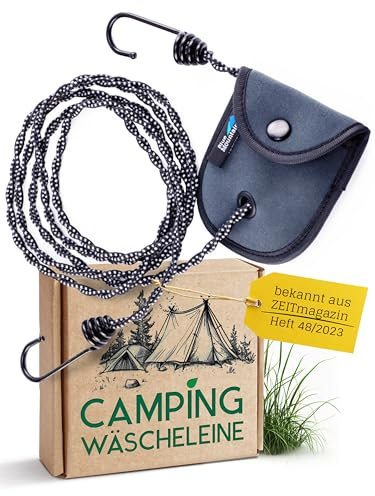 Camping Wäscheleine (3 m, reflektierend) für Reise, Vanlife, Badewanne, Wohnwagen und Balkon. Reisewäscheleine Schwarz