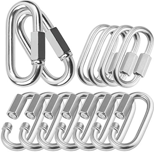 15Pcs Quick Links, 3/8” Chain Links Connector, 2000lbs Capacity Heavy Duty Carabiner Clips, Galvanized Thread Quick Link Hardware for Safety Chain Swing Gym Hammock, Screw Lock Oval Locking Carabiner