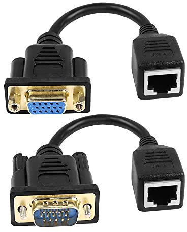 XMSJSIY VGA Extender Over Ethernet Adattatore VGA 15-Pin Maschio/Femmina a RJ45 Cat5e/Cat6 Adattatore Cavo LAN Extender 15m Convertitore per Multimedia Video 16cm - 2PCS