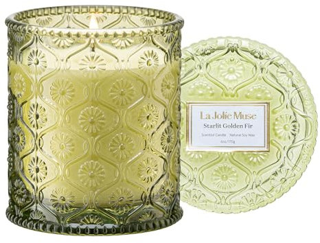 La Jolíe Muse Bougie Parfumée pour Femme en Cire de Soja Naturelle - Fleur de Sapin Doré, Luxe 230g, 55 Heures, Pot en Verre