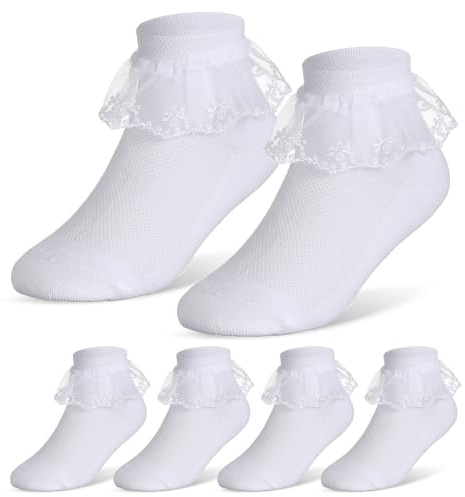 Geyoga 3 Paar Mädchen Rüschen Spitze Socken | Weiße Lace Knöchel Ballett Socken für Schule, Kleinkind