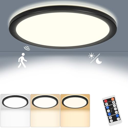RDGOOD Sensor LED Deckenleuchte Dimmbar mit Bewegungsmelder, 18W 1800LM Radar Sensorlampe Dimmbar, 3000K/4500K/6500K LED Deckenlampe Für Bad, Garage, Keller, Flur, Balkon, Diele Ø22x2,5CM