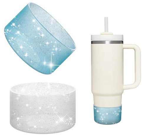 Nearockle 2 Stück Silikon Tumbler Bottom Protector，Kompatibel für Stanley | Simple Modern Becher | Hydro Flash Ein Thermobecher mit der gleichen Größe wie 7,5 cm （Sternenhimmel-Silber+Blau）