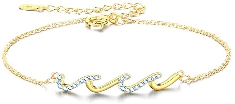 Bramart - Bracciale Donna Argento Sterling 925 Placcato Oro 18Kt - Design Onde del Mare - Anniversario Compleanno - Adatto Ogni Occasione - Bianco, Grande, Argento Sterling