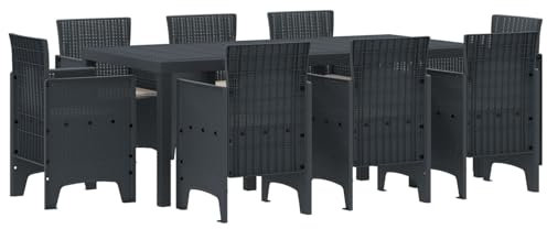 vidaXL 9-delat Trädgårdsmöbelset med Kuddar Antracit Poly Rattan