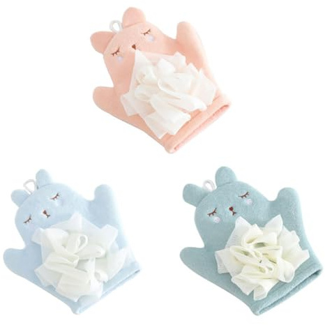DECOMELODY 3 pièces de Bain Garçon Fille Cartoon Exfoliant Doux pour Garçon Fille Lave-dos et Gommage Corps Texture Moelleuse pour Peau Sensible Couleur Aléatoire Couleur Aléatoire