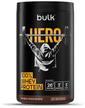 Bulk Hero 100% Whey Protéine en Poudre | Double Chocolat | 910g | 26g Protéine + 3g Créatine | 5g BCAA | Faible en Sucre | Absorption Rapide | Isolat, Hydrolysat & Concentré