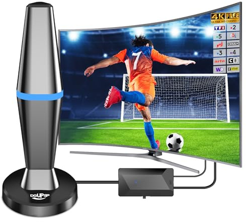 Antenne TV Intérieur - Antennes TNT Intérieur pour Smart TV avec Base Magnétique Puissante et Amplificateur - Réception Longue Portée Jusqu'à 80 km, Compatible avec Tous Les Téléviseurs