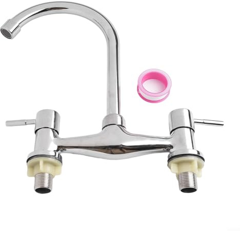 Grifo mezclador de fregadero de 2 agujeros, doble palanca de 1/2 pulgadas, grifo de bañera cromado para control de agua caliente y fría, construcción de latón macizo para uso en baño o cocina