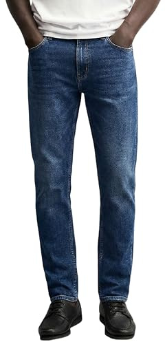 Men's Slim Tapered Fit Jeans Stretch Denim Pants - Casual Everyday Comfort Classic Washed Jeans for Work Daily All Season (34, Dark Indigo)