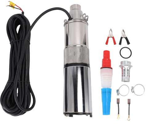 EIMSOAH Pompa Sommergibile per Pozzi Profondi, Pompa a Vite Solare in Acciaio Inossidabile con Testa da 260 W 1,2 M3/h 40 M per Irrigazione, con Cavo di Alimentazione da 10 Metri