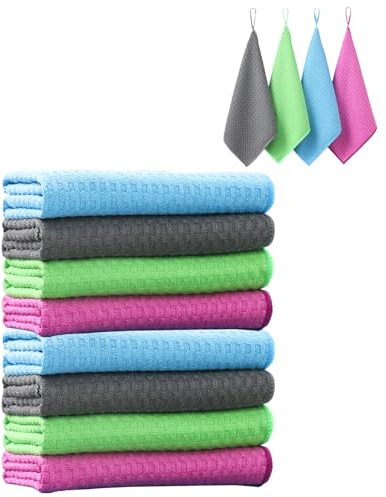 MCTNCT Spüllappen Waschbar 8 Stück Mikrofasertücher Barista Tuch Set Wiederverwendbar Geschirrtücher Microfaser,Waffeltuch Küchenlappen Microfasertücher,für Küche, Fenster
