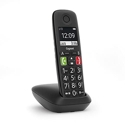 Gigaset E290A Telefono Portatile con Suonerie Forti, Numeri Grandi e Audio Potenziato, con Segreteria, Vivavoce con Volume Regolabile, Nero, Versione Italiana