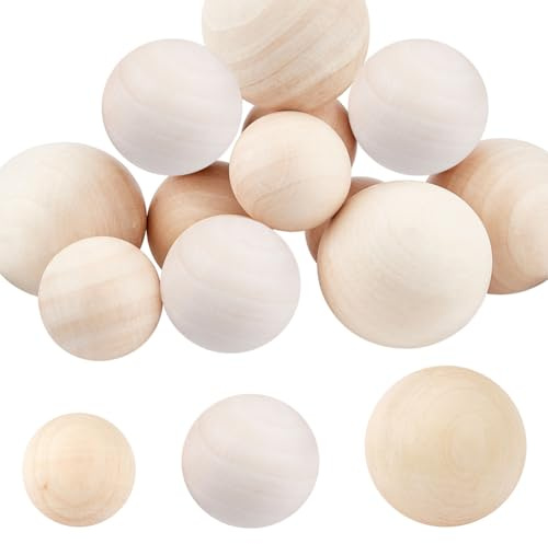PH PandaHall Sfera di Legno Lagre, 35mm 40mm 50mm 12pz Sfere di Legno Rotonde Naturali Sfere Decorative Natale per Artigianato e Progetti Fai-Da-Te Decorazioni Natalizie