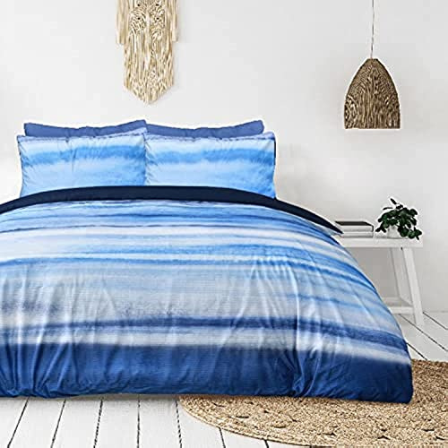 Sleepdown Ribbed Velvet Inky Wash Navy Blue Plain Reverse Duvet Cover Quilt Pillow Cases Bedding Set Soft Easy Care - Double (200cm x 200cm