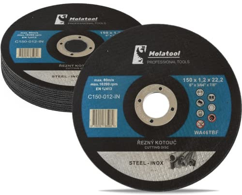 Molatool Lot de 10 disques à tronçonner professionnels - 150 x 1,2 x 22,2 mm - Pour métal, acier, acier inoxydable/inox