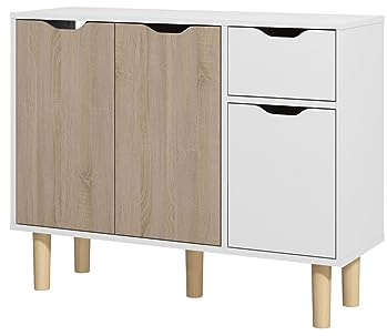 Panana Wooden Sideboard Living Room Office File Cabinet with 2 Doors 2 Drawers Legs 30Dx90Wx71H cm (Multicolor)