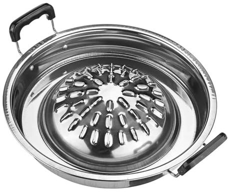 RSBFER Sartén para Parrilla de Barbacoa Coreana, Placa Redonda para Parrilla de Barbacoa, Cesta de Vapor, Utensilios de Cocina, Utensilios de Cocina,35cm