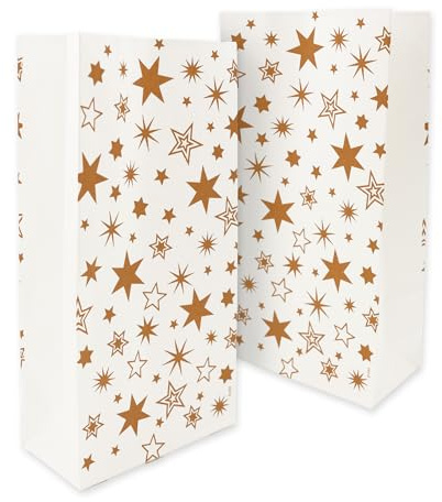itenga 24x Geschenktüten I Papiertüten I Bodenbeutel aus Papier I Muster Sterne I Weihnachten I Geschenk I Gastgeschenk zum Füllen I 12x23x 6cm