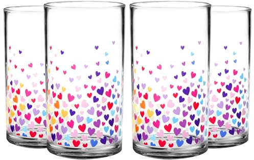 Youngever 4er Pack 500ML Kunststoffbecher, Kunststoffgläser, Bruchsichere Café-Trinkgläser, Bruchsichere Getränkebecher, Reusable, NO BPA (3D Heart)
