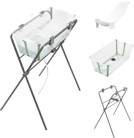 Bañera Flexi Bath de Stokke (Verde Transparente) + Soporte para recién nacido + Soporte para Bañera Flexi Bath - Ideal para niños hasta los 48 meses - Plegable, Duradera y Fácil de guardar