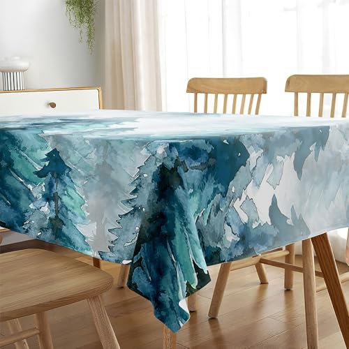 FANSU Tischdecke Tischwäsche, 3D Berg Wald Rechteckige Abwaschbar Tischtuch Draussen Küchentischabdeckung für Garten Küche Outdoor Dekoration (Türkis,140x240cm)