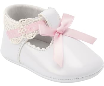 SIRRI Chaussures de baptême brevetées pour bébés Filles avec Dentelle et Ruban - Parfaites pour Le baptême et Les Occasions spéciales Taille 18