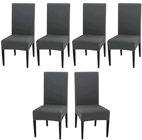 LDXDRU Stuhlhussen Stuhlbezug 6er Set, Grau Stretch Stuhlhussen für Esszimmerstühle Schwingstühle, Stuhlbezüge Stuhlhusse Stuhlüberzug, Waschbarer Chair Cover für Küche, Hotel, Restaurant, Hochzeit