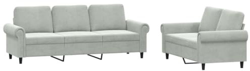 HETFTJN Küchensofa Schlafcouch Sofas Bigsofa - 2-TLG. Sofagarnitur mit Kissen Hellgrau Samt für Relaxationsraum Sitzzimmer Hotelzimmer Schlafzimmer