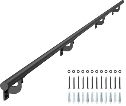 VEVOR Wall Mounted Stair Handrail, 10ft Pipe Staircase Handrail, Black Galvanized Aluminum, 1.26 inch Pipe Diameter, Indoor&Outdoor Staircase Railing,Industrial Hand Rail for Steps,Security Baluster