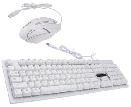 Set Tastiera e Mouse Gaming Meccanici Serie 20 USB Cablato Bianco | 104 Tasti e 4 Tasti, Plastica Resistente All'usura, Design Non Conflict
