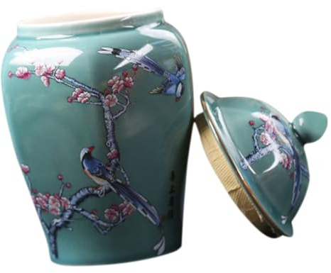 JECOMPRIS Airtight Ceramic Tea Jar with Retro Shape and Good Gloss, Vintage Style Loose Tea Container for Kitchen Storage and Food Organisation