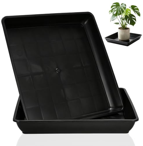 TOGEVAL Soucoupe Carrée 40x40 en PP Noire, Plateau pour Pots de Fleurs Résistant, Lot de 2pcs pour Jardin et Extérieur, Empêche L'écoulement de l'eau