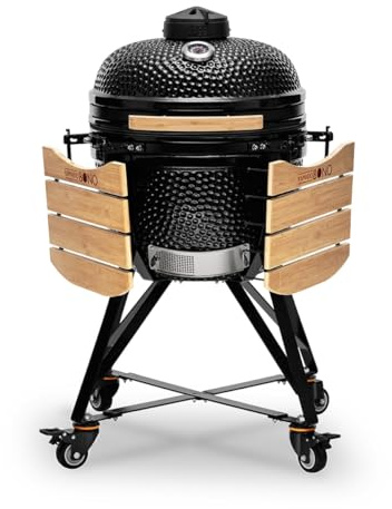 Kamado BONO BBQ Charbon Media - Kamado Barbecue ceramique Ø 51cm avec 12 ustensiles de cuisson - Noir Barbecue fumoir charbon de bois livré avec des ustensiles de cuisine supplémentaires