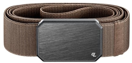 Groove Life EDC Belt Gun Metal/Brown - Men's Stretch Nylon Belt with Magnetic Aluminum Buckle, Lifetime Coverage - X-Large (41-50)