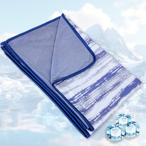 Chlophy Cooling Blanket for Night Sweats, Summer Blanket Hot Sleeper Heat for Night Sleeping King Size Large Bamboo Navy Blue Tie Dyed Stripes Cold Cool Ice Chill Q-MAX＞0.5 Bed Sofa 200×220CM