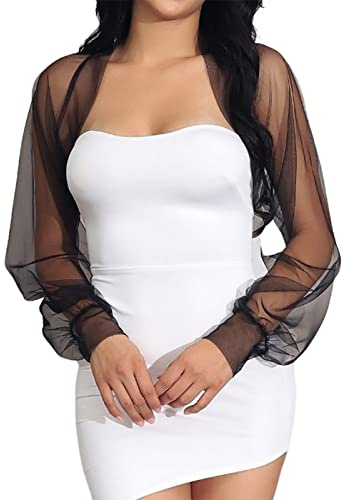 GORAIS Wedding Tulle Bolero Shrug Evening Jacket Long Sleeve Bridal Party Mesh Cardigan for Women and Bride Dresses Black