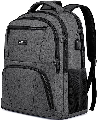 Zaino Uomo, Zaino Antifurto Impermeabile per Scuola con porta USB, Adatto a PC Portatili da 15.6 pollici, Ideale per Lavoro, Scuola e Viaggio, 15,6 Pollici Grigio