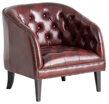Woodkings Chesterfield Sessel Oakland, Echtleder Rot | Armlehnsessel, Handarbeit, Für Wohnzimmer, Büro oder Club, Stilvolles Design
